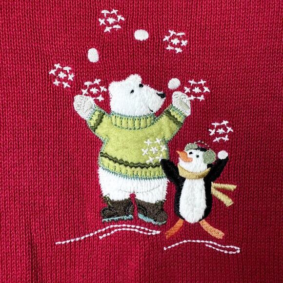 Christopher & Banks Petite Polar Bear Penguin Juggling Snowballs Sweater Sz PL - Picture 2 of 11